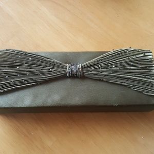 Olive green satin evening bag
